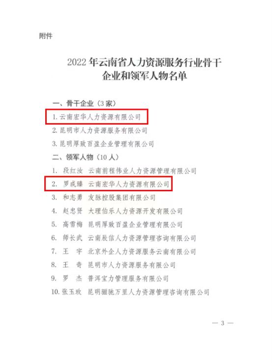 人力資源服務(wù)行業(yè)骨干企業(yè)及領(lǐng)軍人物官方授予文件3