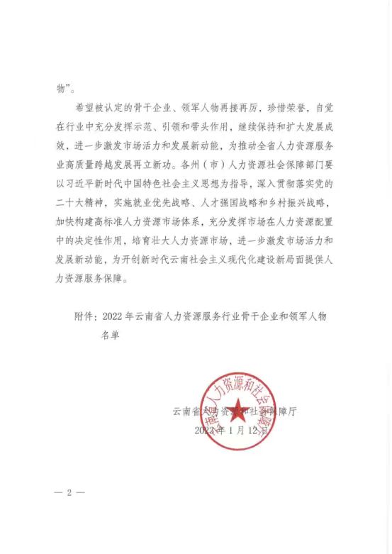 人力資源服務(wù)行業(yè)骨干企業(yè)及領(lǐng)軍人物官方授予文件2